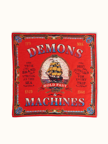 Pañoleta bandana sailor de Demons & Machines con diseño náutico en colores azul y blanco, vista frontal.