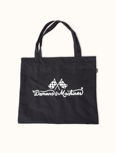 Bolso Taos de Demons & Machines, vista frontal mostrando diseño y detalles en cuero negro y asas resistentes.