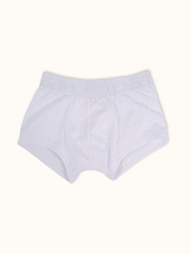 Ropa interior boxer corto Kimball de la marca Demons & Machines, faja de cintura ancha elastizada. #color_blanco