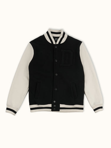 Campera Stanford negro - Fleece algodón estilo college slim fit frente - Demons & Machines #color_negro