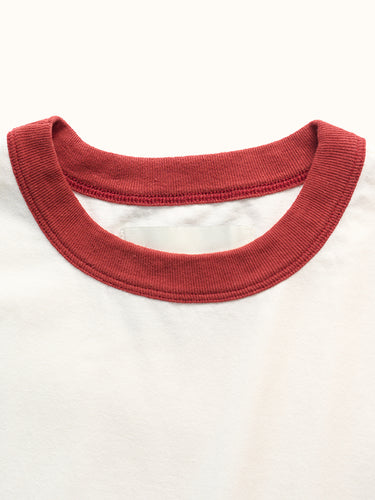 Remera deportiva Demons & Machines, 100% algodón premium con cuello y puños combinados a contra tono con diseño moderno, bordado inferior de logo y ajuste cómodo para entrenamiento. #color_ladrillo