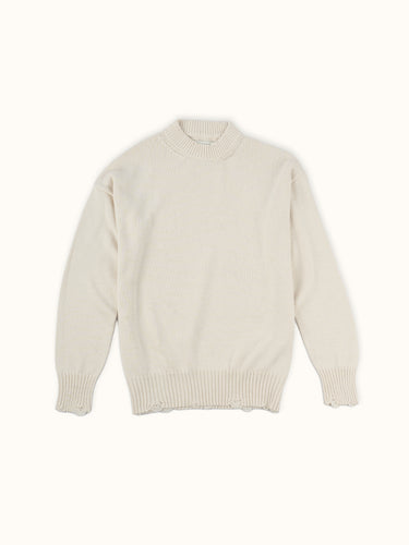 Sweater Demons & Machines de calce regular, tejido en hilado de puro algodón, con roturas localizadas. Proceso acid wash sobre prenda terminada, dandole un look gastado imperfecto. #color_crudo