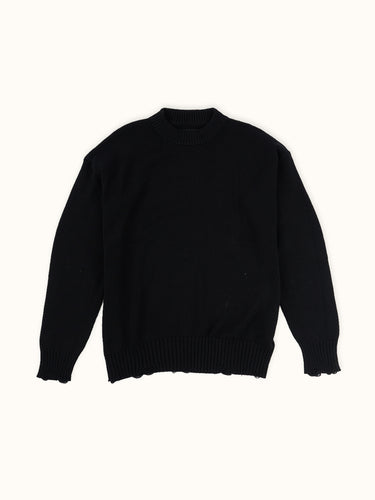 Sweater Demons & Machines de calce regular, tejido en hilado de puro algodón, con roturas localizadas. Proceso acid wash sobre prenda terminada, dandole un look gastado imperfecto. #color_negro