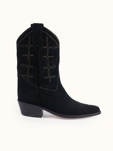 Botas texanas Dallas de Demons & Machines, calzado de cuero masculino con tacón, detalles tradicionales y diseño clásico mexicano. #color_negro