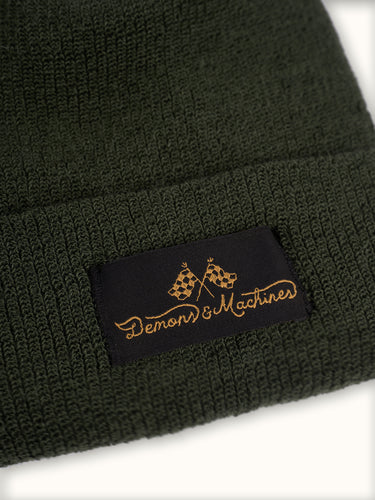 Gorro de lana táctico DEMONS & MACHINES con diseño ajustado, 100% lana premium. #color_verde