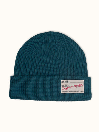 Gorro tejido Demons & Machines, estilo beanie, con textura de punto y ajuste cómodo para el invierno. #color_azul