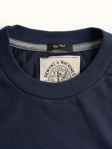 Remera Básica Azul - Jersey algodón cuello ribb regular fit detalle cuello - Demons & Machines #color_azul