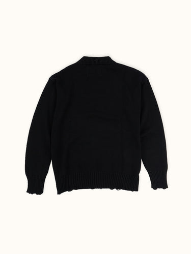 Sweater Demons & Machines de calce regular, tejido en hilado de puro algodón, con roturas localizadas. Proceso acid wash sobre prenda terminada, dandole un look gastado imperfecto. #color_negro
