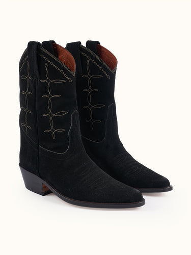 Botas texanas Dallas de Demons & Machines, calzado de cuero masculino con tacón, detalles tradicionales y diseño clásico mexicano. #color_negro